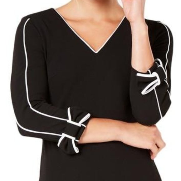Calvin Klein Scuba Crepe V-Neck Bow Sleeves Sheath Dress - Picture 5 of 9